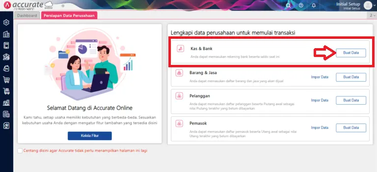 mengisi info Kas &amp; Bank